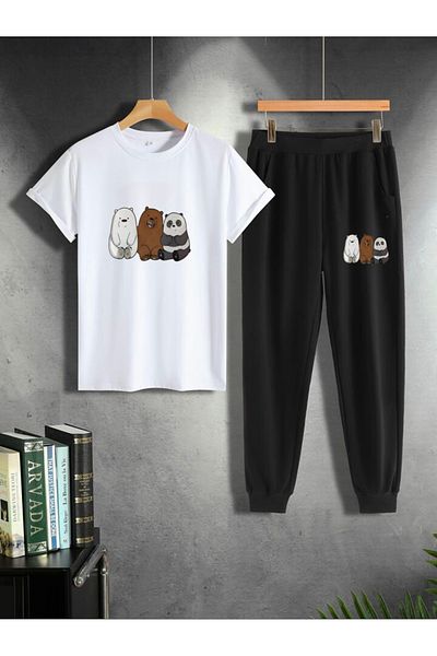 Serays moda Kafadar Bears Printed Girls/Boys Tracksuit Set
