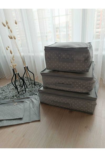 HOMELİFE EV TEKSTİL Gray Polka Dot Multi-Purpose 6 Piece First Quality Suitcase Organizer