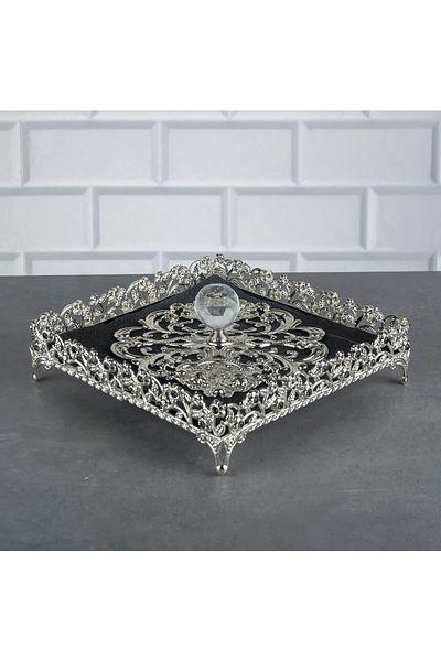 Hinora Diamond Stone Square Napkin Holder Napkin Kite Metal Crystal Stone Silver 18 Cm