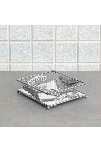 Hinora Leaf Metal Horizontal Mirrored Napkin Holder Silver Color Kite Free Napkin 17x17x6 Cm