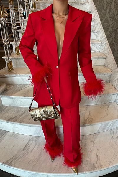 Gallogi Red Women's Jacket with Feather Detail