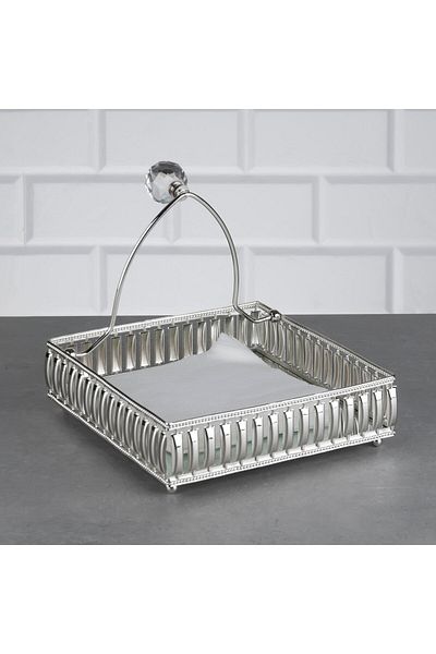 Hinora Silver Color Hürrem Square Mirrored Metal Horizontal Napkin - Kite-Free, 18x18 Cm