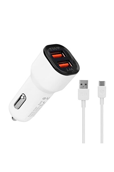 S-LINK SL-EC30T Type-C Kablolu 3.4A 2 USB Beyaz Araç Şarj Cihazı