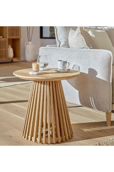 Eriza Home 1020 Yuvarlak Country Çıtalı Yan Servis Sehpası, Naturel