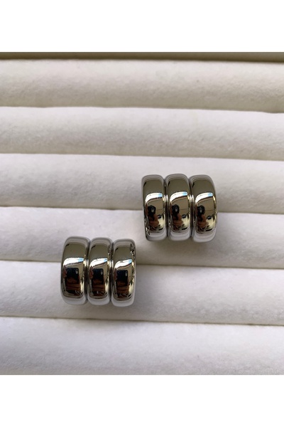 Serashine Silver three row boom earrings