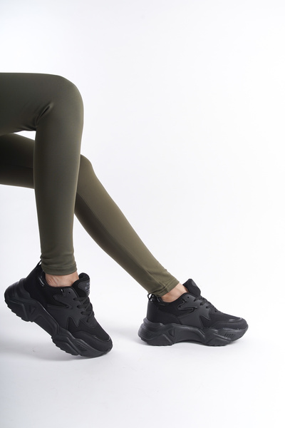 Moda Değirmeni Black-Black Women's Striped Sneakers BG1172-101-0009