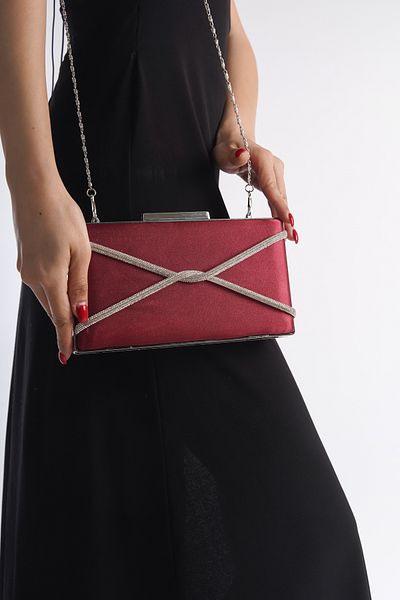 Moda Değirmeni Βραδινό φόρεμα Claret Red Satin Γυναικεία τσάντα Cross Stone BG1123-310-0002