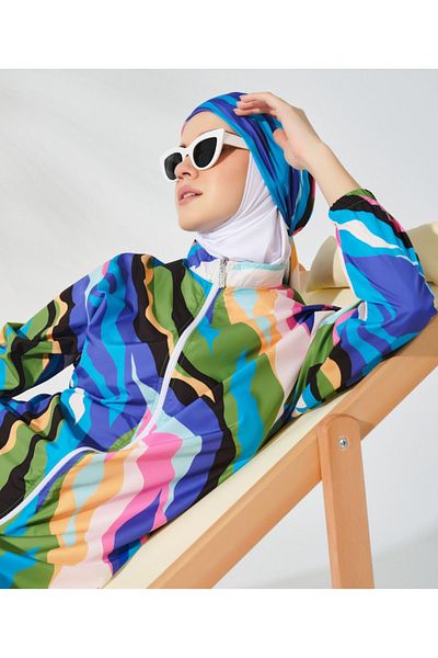 ALFASA Long Wave Patterned Hijab Swimsuit