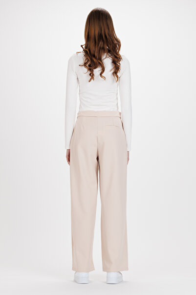 Ecrou Women's Beige Double Waisted Palazzo Trousers