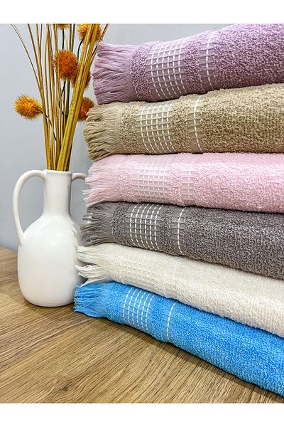 AYHANHOME Set of 6 40x80 Cm Jacquard Legged 100% Cotton Hand and Face Towels