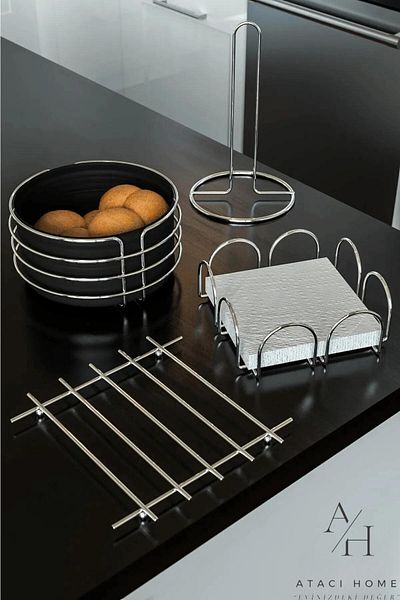ATACI Luxury 4-Piece Stainless Bread Set - Towel Holder, Napkin Holder Trivet