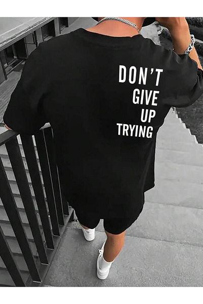 AFROGİYİM Unisex Μην αφήνετε να προσπαθήσετε μπροστινό πίσω μπλουζάκι με στάμπα Oversize