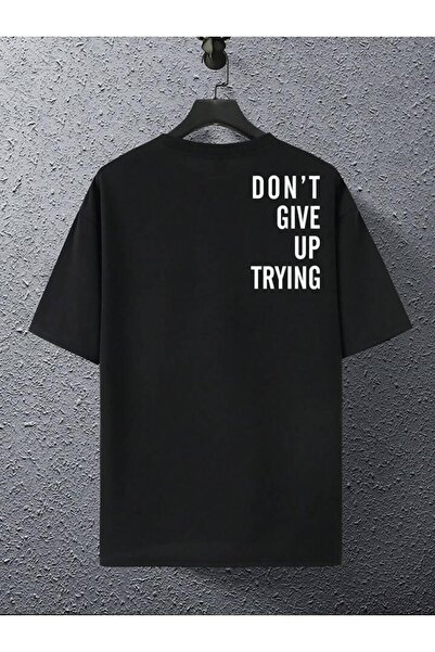 AFROGİYİM Unisex Μην αφήνετε να προσπαθήσετε μπροστινό πίσω μπλουζάκι με στάμπα Oversize