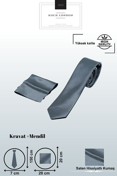 Koch London Standard Plain Satin Tie and Handkerchief Set