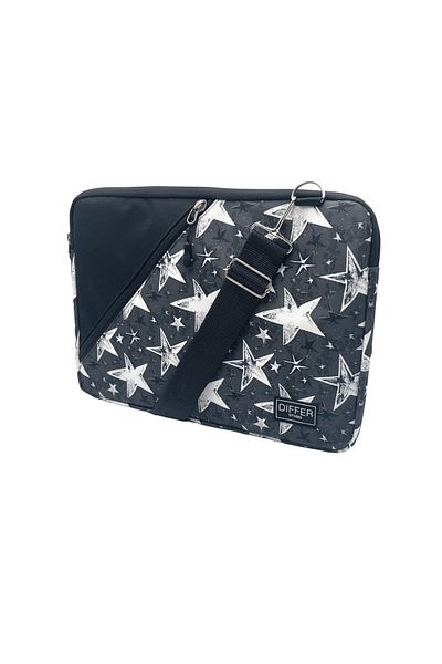 Differ Studio 15-15.6'' inch Gray Star Pattern Water Resistant Zippered Black Laptop/Macbook/Notebook/Case/Bag
