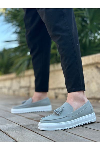 BOA BA0154 Laceless High Sole Gray Suede Tasseled Men's Shoes