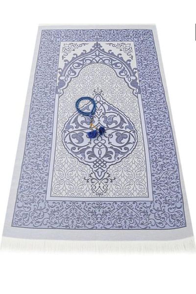 skycott Luxury Light color ottoman chenille prayer mat with rosary gift,patterned fringed pocketing taffeta prayer mat