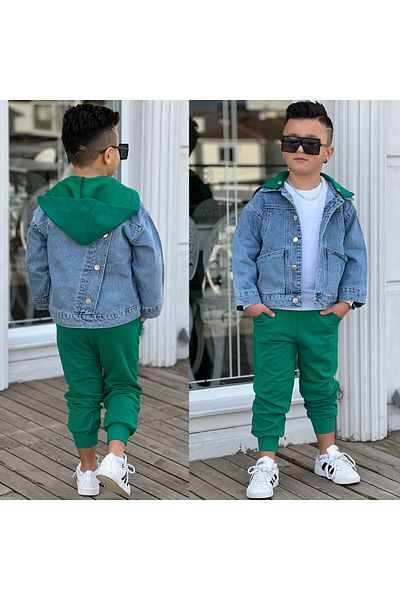 Ysferbutik Children's jeans jacket Children's 2 thread bottom tracksuit combed cotton sweet