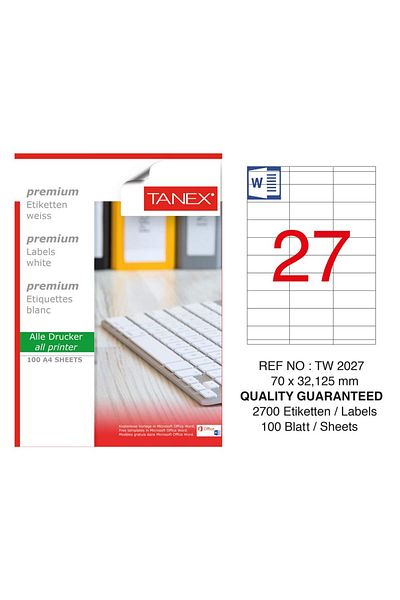 Tanex Tw-2027 70x132,125mm Επικαλυμμένο αυτοκόλλητο λέιζερ 100 Συσκευασία