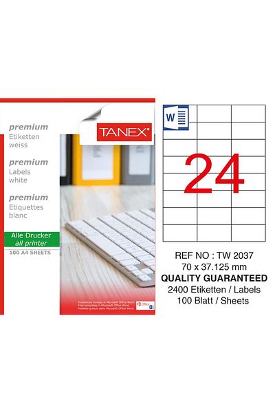 Tanex Tw-2037 70x37.125mm Coated Laser Label 100 Pack