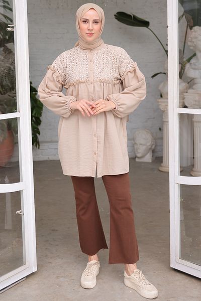 benguen 2028 Knitted Patterned Shirt Mink