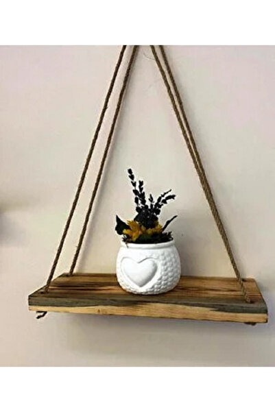 KozmoParti 1 Adet Retro Dekoratif Halatlı Duvar Rafı Kitaplık & Çiçeklik Kahv...