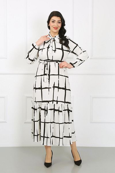 By Alba Collection Rochie de damă, cu guler alb, cu mânecă lungă, tricotată din lycra