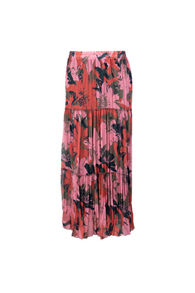 Oppland Γυναικεία φούστα σιφόν με επένδυση Premium Φύλλα με μοτίβο ελαστική μέση Άνετη κοπή