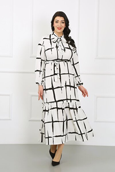 By Alba Collection Жіноче біле плаття з коміром-стійкою, довгими рукавами, з еластичною вставкою