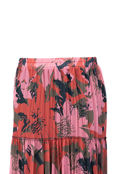 Oppland Γυναικεία φούστα σιφόν με επένδυση Premium Φύλλα με μοτίβο ελαστική μέση Άνετη κοπή