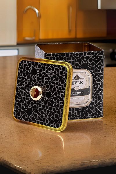 EVLE Er023-v2 Trellis Patterned Square Metal Storage Container 12x12 Cm
