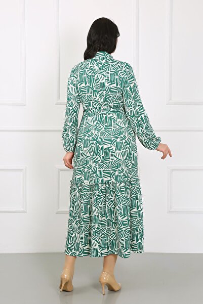 By Alba Collection Γυναικείο πλεκτό φόρεμα με μακρυμάνικο λαιμόκοψη σε πράσινο χρώμα μέντας