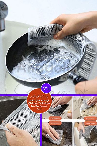 Anadolu Saray 2Pcs Multifunctional Anti-Scratch Wire Dishcloth Dish Wire Scrubbing Cloth Steel Wire Dish Towel