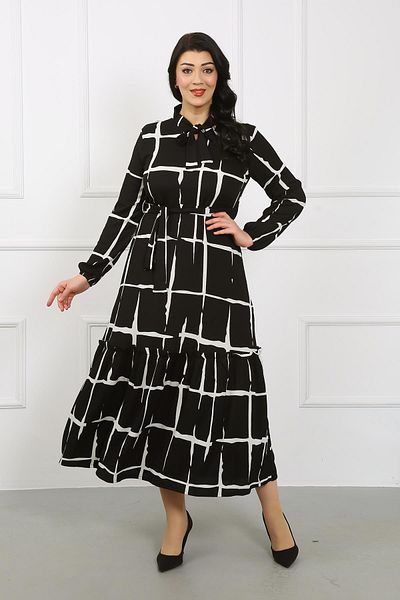By Alba Collection Γυναικείο μαύρο μακρυμάνικο πλεκτό φόρεμα με λαιμόκοψη Lycra