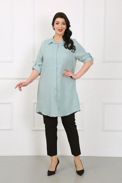 By Alba Collection Women's Mint Green Soft Linen Large Size Tunic