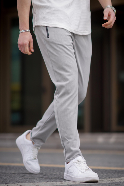 Madmext Gray Zipper Detailed Men's Trousers 6520