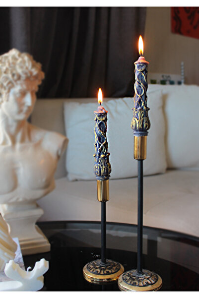SANAT SEPET İŞLERİ Antik Konik Şamdan Mum - 2'li