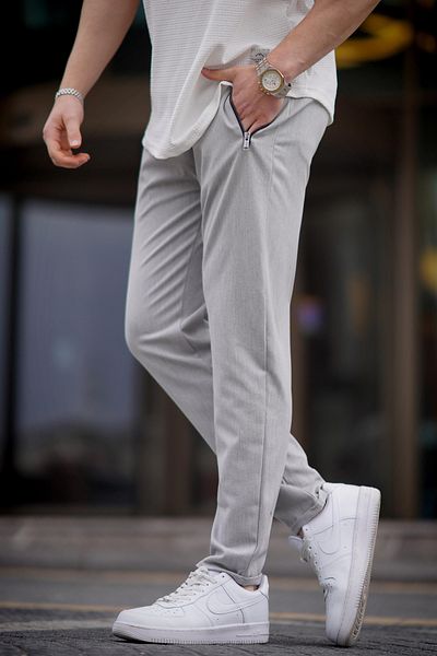 Madmext Gray Zipper Detailed Men's Trousers 6520