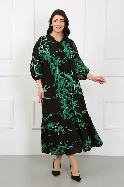 By Alba Collection Γυναικείο φόρεμα με μακρυμάνικο βαμβακερό γιακά με στάμπα χακί