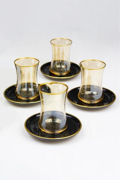 Tiesa Home 4lü 8 Parça Altın Yaldızlı Lüsterli Çay Bardağı Takımı Çay Seti