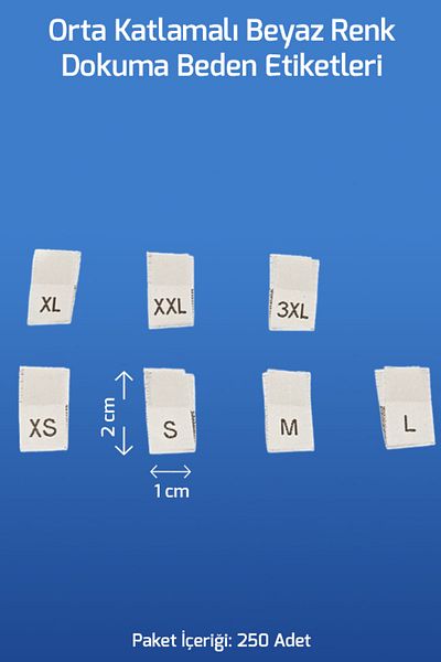 Netsan Etiket ملصقات مقاسات منسوجة باللون الأبيض متوسطة الطي XS - S - M - L - XL - XXL - 3XL