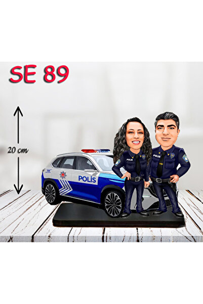 Özcan Tasarım Kişiye Özel Ahşap Biblo - Polis Arabası Kullanan Çift