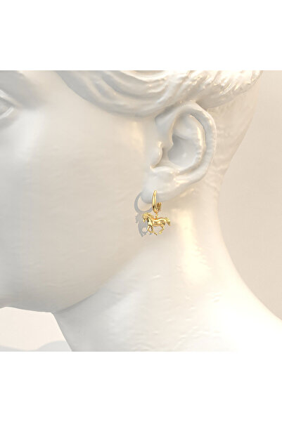 İNDİGO TAKI Sade Minik Koşan At Altın Kaplama Gümüş Küpe