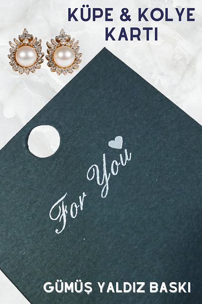 Netsan Etiket Silver Gilt Printed Earring and Necklace Card 50 Pieces 5x8cm Black Card