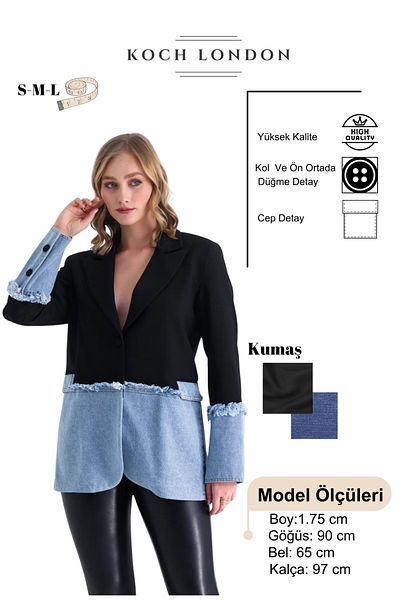 Koch London Jachetă de damă căptușită cu detalii din denim Blazer supradimensionat - Three County Cairn