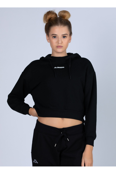 Kappa Kapüşon Yaka Siyah Kadın Sweatshırt 341h3lw Logo 365 Dıgı