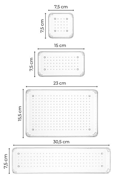 Vienev 12-Piece Transparent Drawer Organizer 3x(D.DKDRTGN) 4x(K.DKDRGN,K.KARE) 1x(O.DKDRGN)
