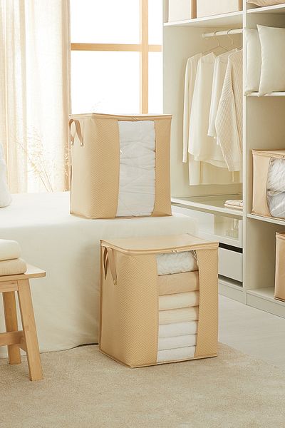Ocean Home Textile Τσάντα πουλόβερ με μαξιλάρι μπεζ ψαροκόκκαλο με παράθυρο 45x30x50