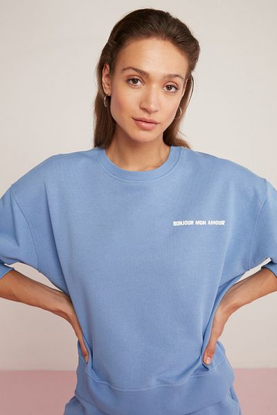 ETHIQUET Modest Sandra Damen-Sweatshirt aus Baumwolle, weiches Fleece innen, bedruckt, runder Kragen, bequem, blau