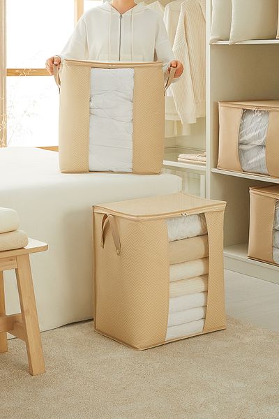 Ocean Home Textile Τσάντα πουλόβερ με μαξιλάρι μπεζ ψαροκόκκαλο με παράθυρο 45x30x50